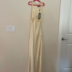 Light yellow satin maxi dress from PLT, never worn. Tag still on it.